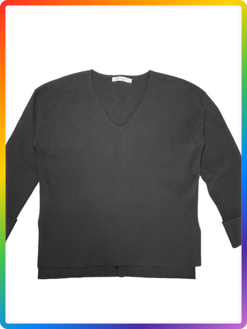 MOUSSY V-Neck Split Hem Sweater SIZE S Black Oversized Cuffed Pullover